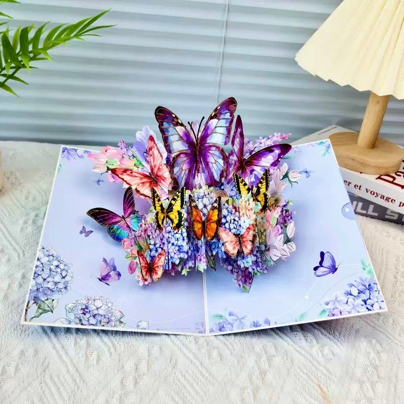 3D Pop-Up Schmetterlings-Blumenstrauß-Grußkarte, elegante Grußkarte mit Blumendesign