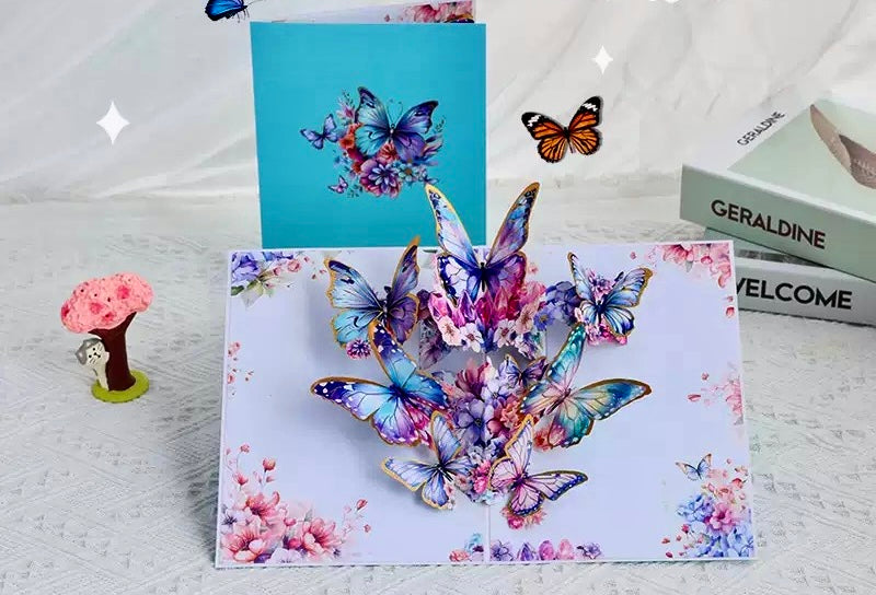 3D Pop-Up elegante Schmetterlings-Blumenstrauß Grußkarte