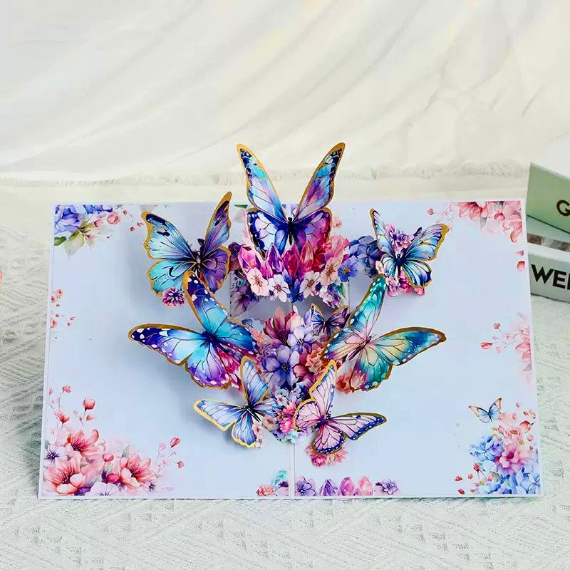 3D Pop-Up elegante Schmetterlings-Blumenstrauß Grußkarte