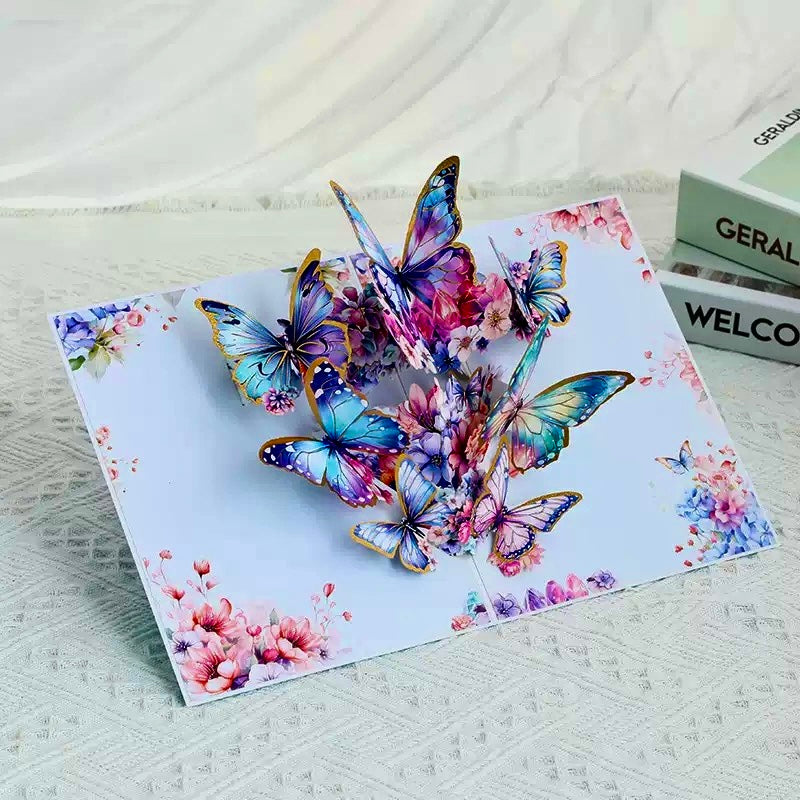 3D Pop-Up elegante Schmetterlings-Blumenstrauß Grußkarte
