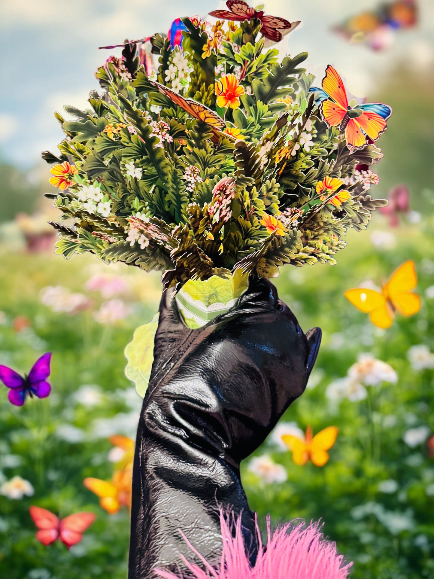 3D Pop-Up Schmetterlings-Blumenstrauß-Grußkarte