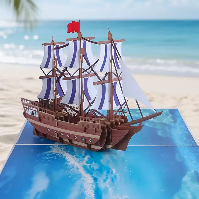 ⛵ 3D Pop-Up Segelboot Glück&neue-Start Grußkarte