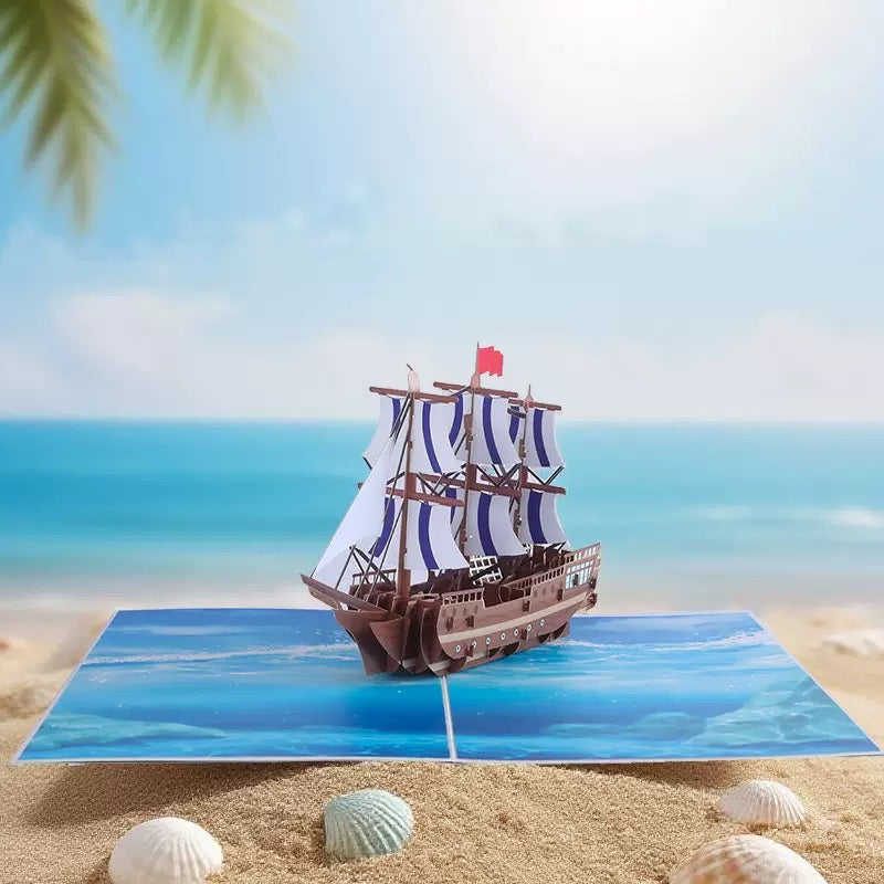 ⛵ 3D Pop-Up Segelboot Glück&neue-Start Grußkarte