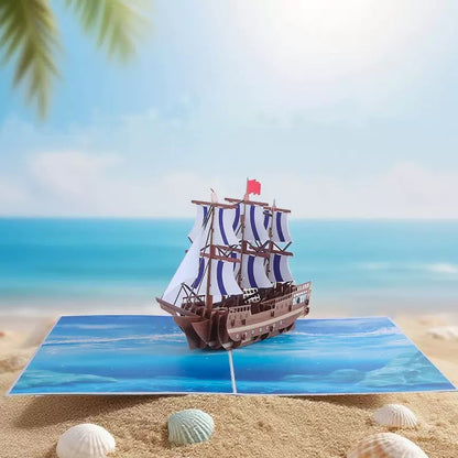 ⛵ 3D Pop-Up Segelboot Glück&neue-Start Grußkarte