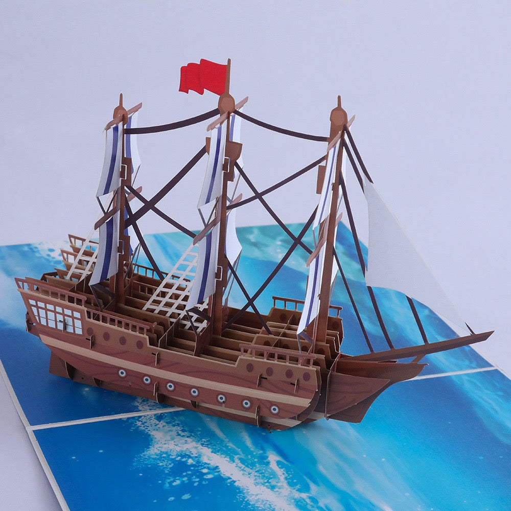 ⛵ 3D Pop-Up Segelboot Glück&neue-Start Grußkarte