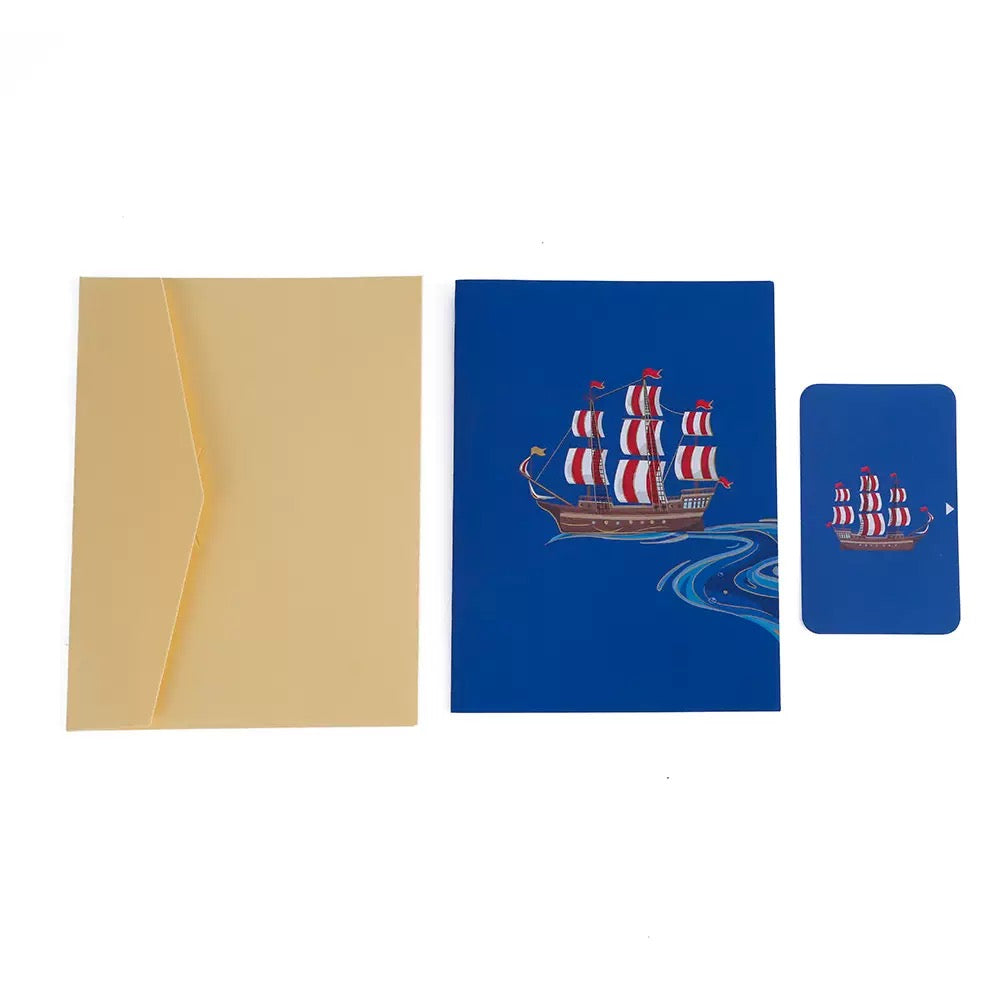 ⛵ 3D Pop-Up Segelboot Glück&neue-Start Grußkarte