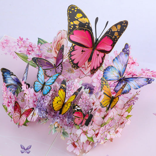 3D Pop-Up Schmetterlings-Blumenstrauß-Grußkarte, elegante Grußkarte mit Blumendesign