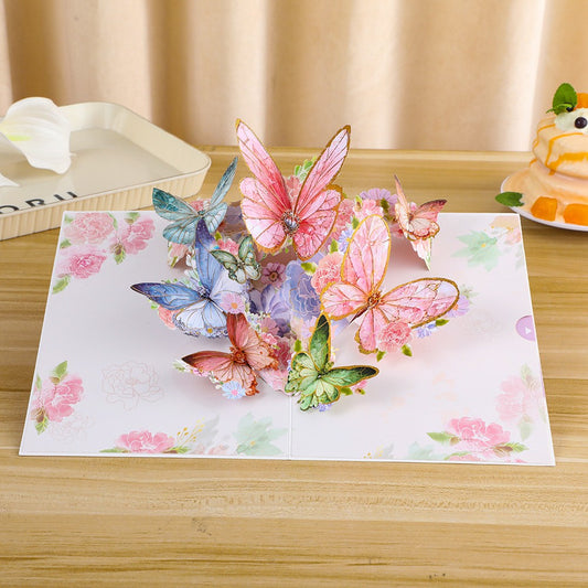 3D Pop-Up Schmetterlings-Blumenstrauß-Grußkarte, elegante Grußkarte mit Blumendesign