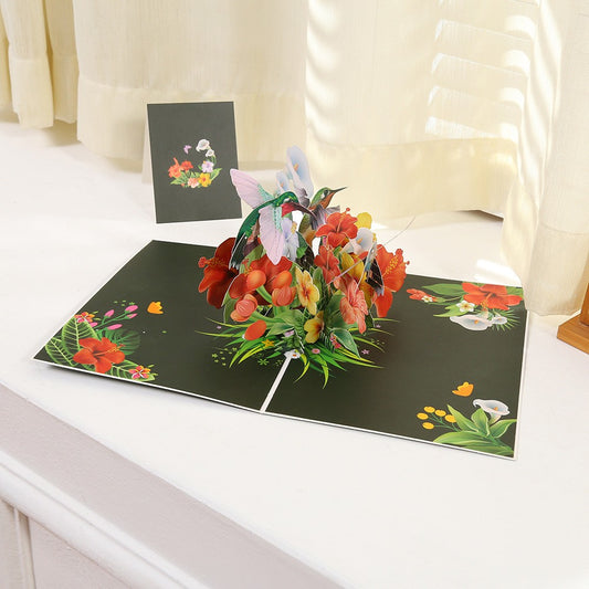 3D Pop-Up Schmetterlings-Blumenstrauß-Grußkarte, elegante Grußkarte mit Blumendesign