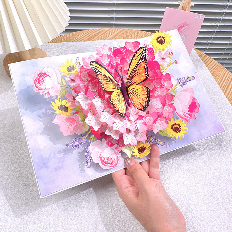 3D Pop-Up Schmetterlings-Blumenstrauß-Grußkarte, elegante Grußkarte mit Blumendesign