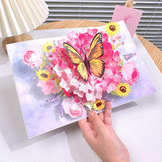 3D Pop-Up Schmetterlings-Blumenstrauß-Grußkarte, elegante Grußkarte mit Blumendesign
